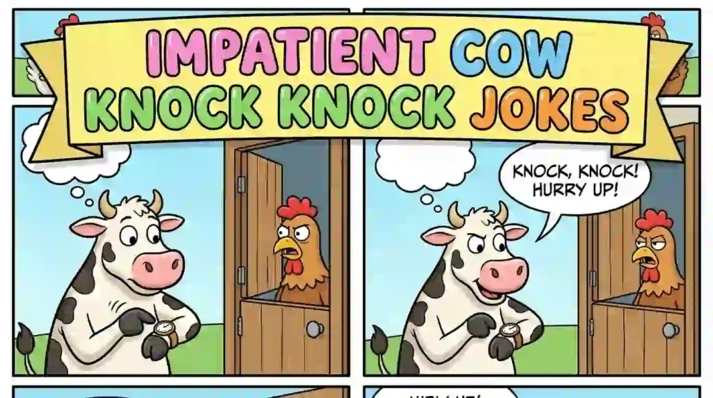 impatient cow knock knock jokes image