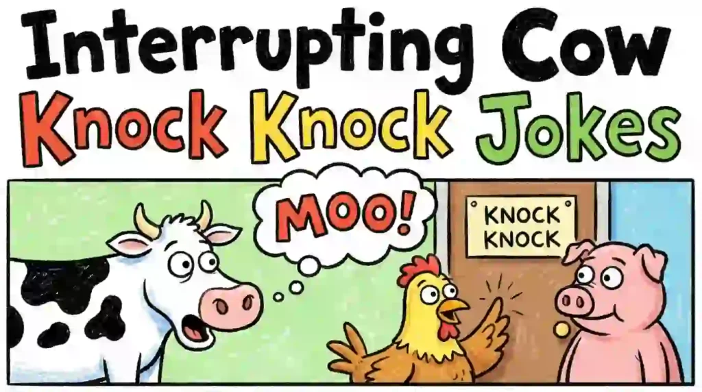 interrupting cow knock knock jokes image